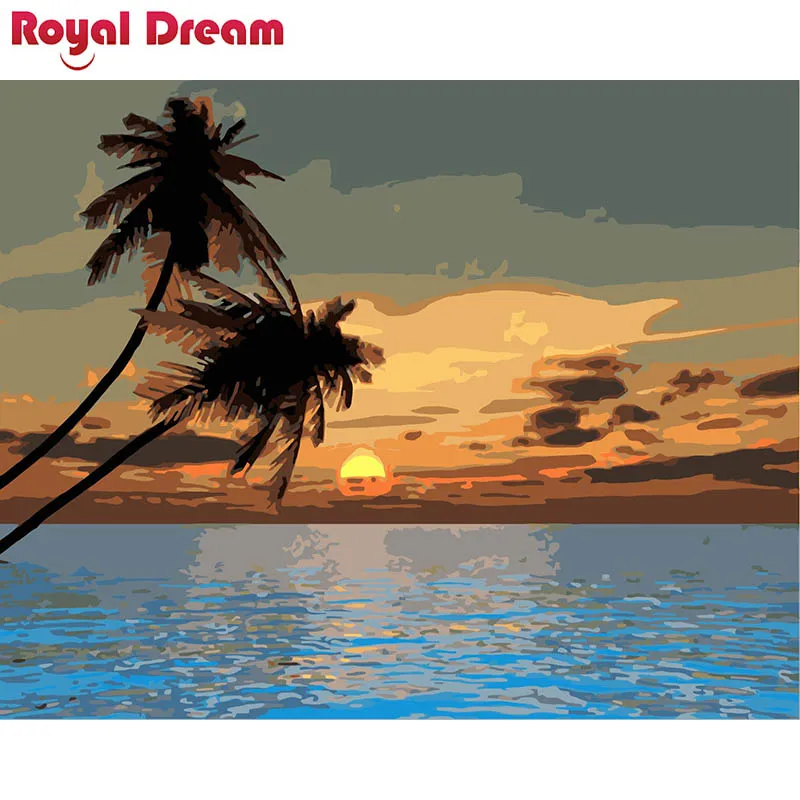 

The sunset on the sea DIY Painting By Numbers Canvas Painitng Home Wall Art Picture Coloring By Numbers For Home Decor
