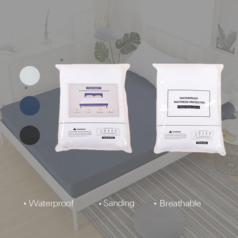 

Waterproof Mattress Protector Cover Sanding Solid Black Grey Navy Mattress Pad Breathable Bed Cover 1PC