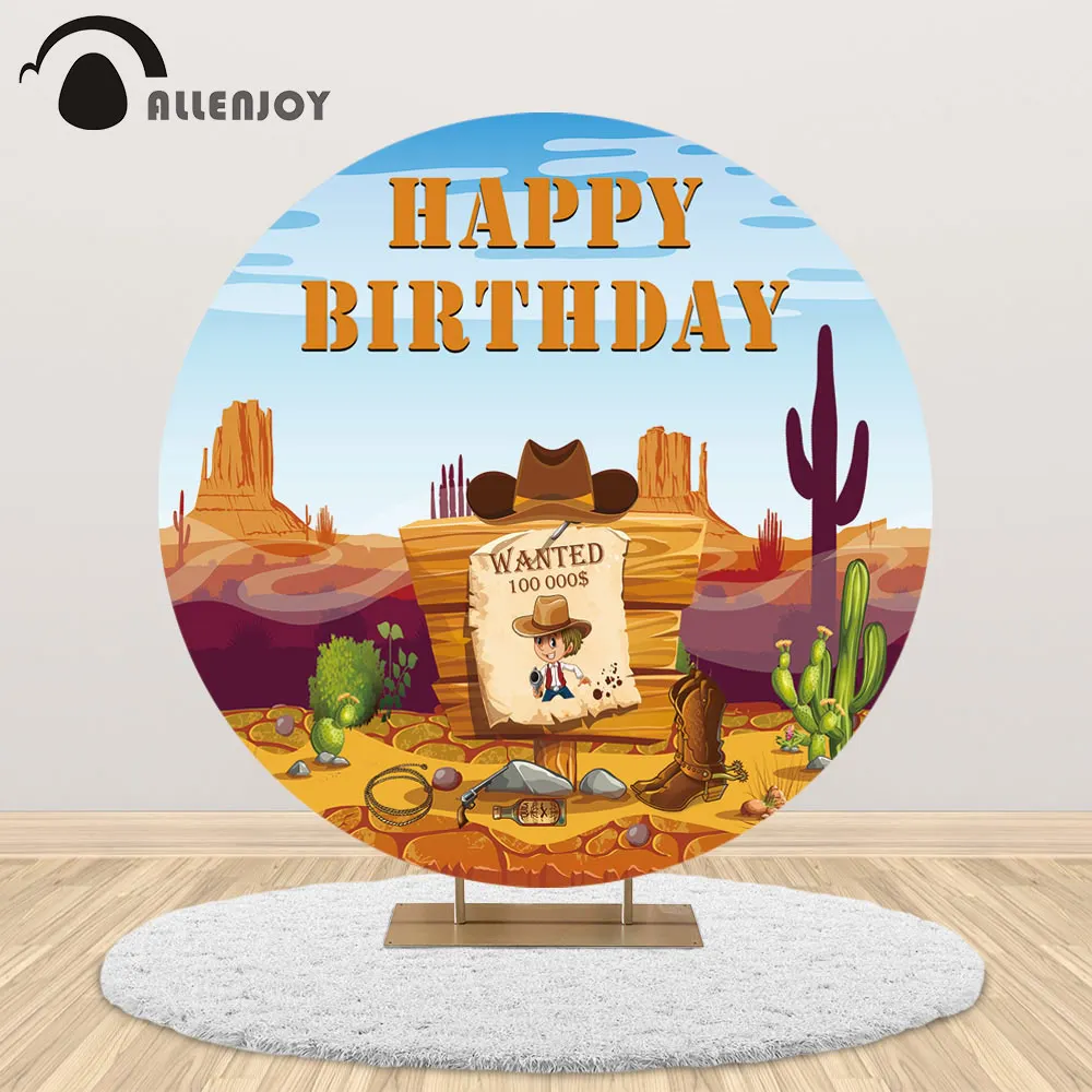 Allenjoy Fond Rond De Dessin Anime Cowboy Occidental Fete D Anniversaire Pour Enfants Decoration De Cactus Du Desert Seance Photo En Arriere Plan Aliexpress