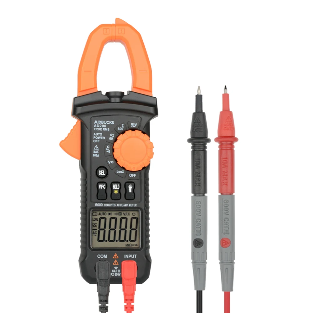 

AD200 True RMS Digital Clamp Meter DC AC Voltage Tester Auto Range Handheld Multimeter Resistance/Capacitance Electrician Tool
