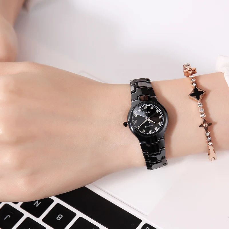 Черные керамические часы для женщин Лидирующий бренд Роскошные мужские часы Saat Модные Простые прямоугольные дизайнерские высококачественные аналоговые кварцевые часы