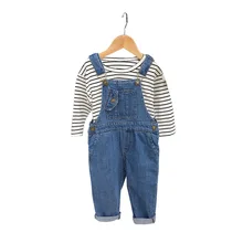 WLG kids overalls boys girls spring autumn denim blue overall baby casual all match clothes