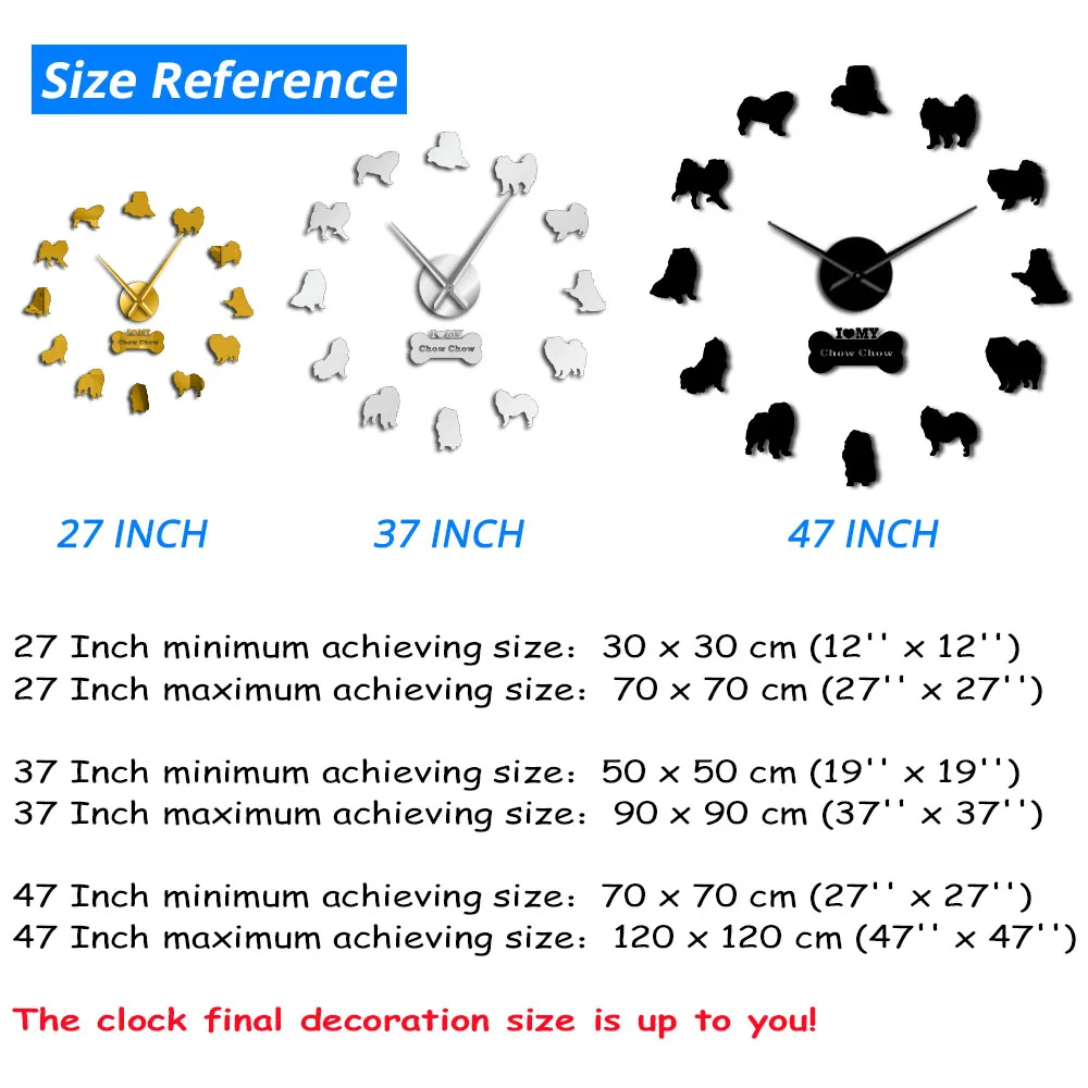 Чау наклейки на зеркало, в виде собак стикеры домашний Декор большие настенные часы собаки породы DIY настенные Арт бескаркасные большие настельные часы чау владельце