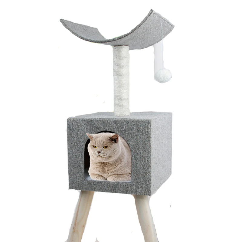 

Cat Toy Scratching Solid wood Climbing Tree Cat Jumping Toy with Ladder Climbing Frame Cat Furniture Scratching Post