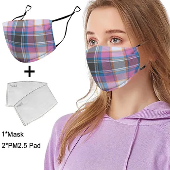 

2020 Fashion Chic Plaid Mouth Mask Outdoor Antidust Windproof Antispitting Haze Protective Mask Filter Washed Reusable Face Mask