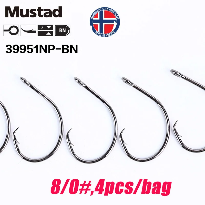 Mustad, норвежский рыболовный крючок, Высокоуглеродистая сталь, большой размер, круглые рыбные крючки, 6#-8/0#, 39951NP-BN - Цвет: 8-0