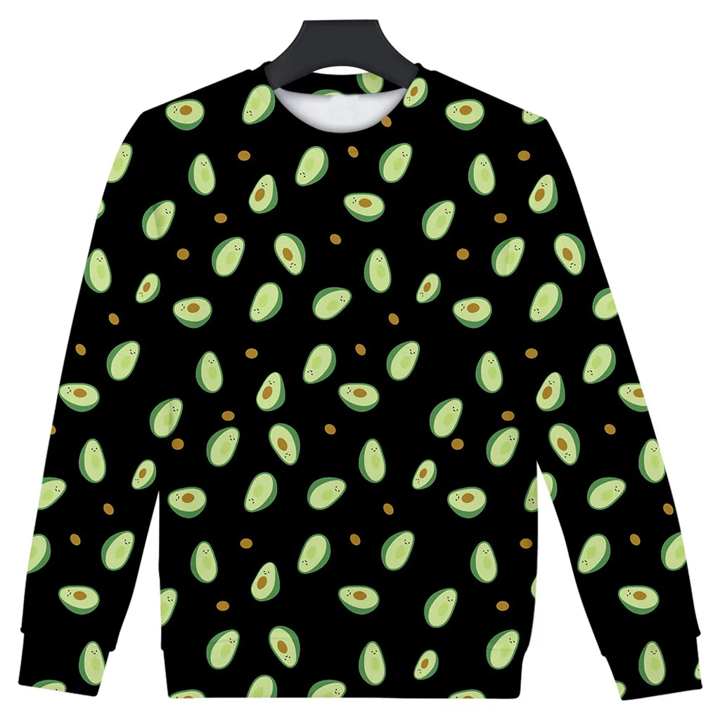 Авокадо печати женские повседневные пуловеры с длинным рукавом Crewneck свитшоты для девочек-подростков осенние зеленые топы с фруктовым принтом пижамы милые