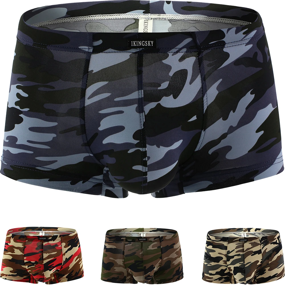 

iKingksy Men's Camouflage Boxer Stretch Pouch Underwear Low Rise Mens Under Panties