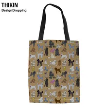 THIKIN Пудель печать Складные хозяйственные сумки для шоппер женщин Путешествия Холст Tote Дамы сверхмощный сумки на плечо для женщин