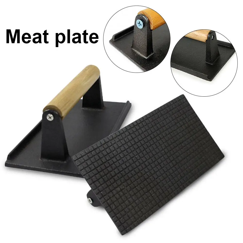 

Roast Meat Press Cast Iron Steak Weights,BBQ Heavy Weight Bacon Press With Wooden Handle For Grill Paninii Burgers And Sausage