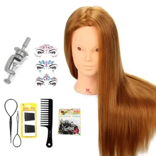

22" 60% Real Hair Makeup Practice Training Head Hairdressing Mannequin Doll Head for Hairdressers with Face Crystal Sticker