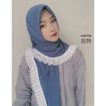 

Muslim Kerchief Chiffon Lace Stitching Pearl Chiffon Square Scarf Large Square Scarf Cover College Style Scarf