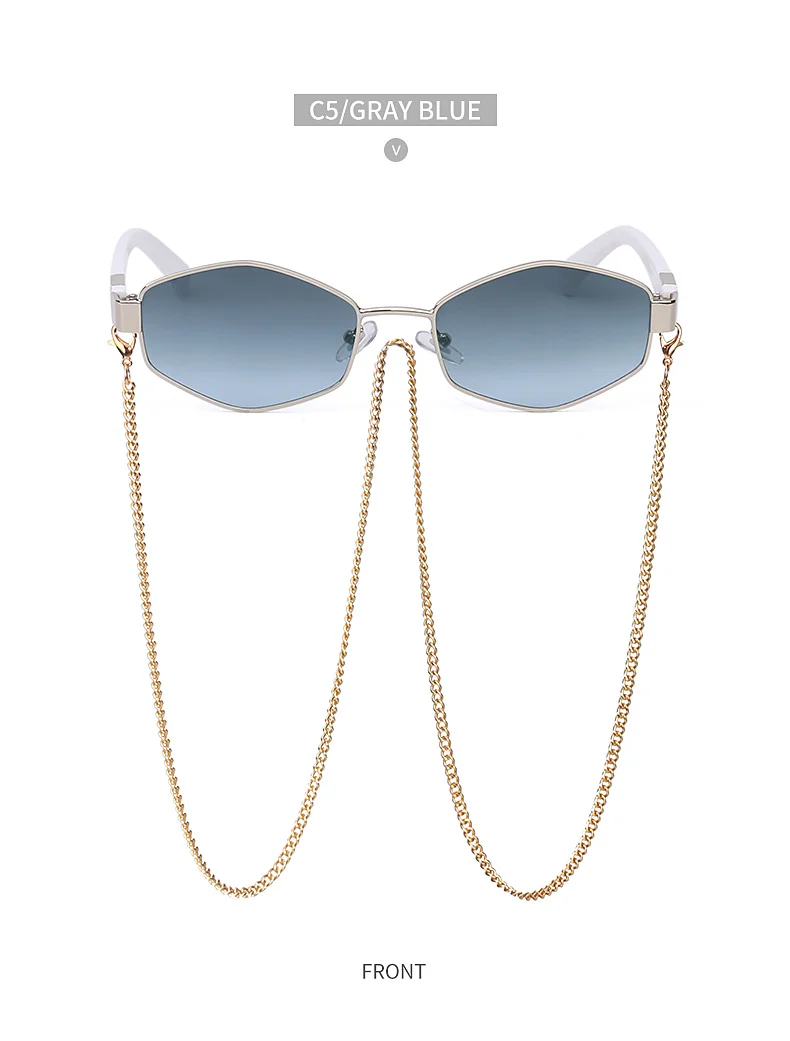 large sunglasses 2021 Trendy Vintage Hexagon With Chain Necklace Sunglasses Small Frame Sun Glasses Luxury Brand Designer Eyewear UV400 Lunettes rectangle sunglasses