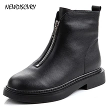 Новинка; модные кожаные женские Ботинки martin на платформе; коллекция года; женские короткие ботинки на шнуровке спереди; повседневная женская обувь на массивном каблуке