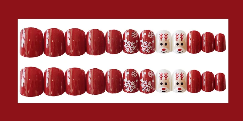 24Pcs Christmas false Nails Snowflake Elk Design New Year Artificial Fake Nail Art Tips Decoration Christmas Gift