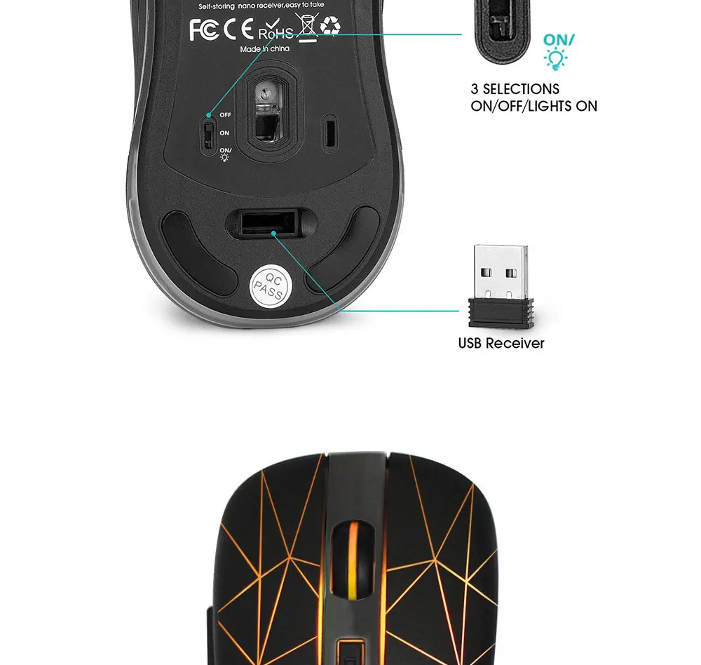 Rii RM200 1600 dpi USB оптическая беспроводная компьютерная мышь с подсветкой 2,4 ГГц Беспроводная игровая мышь для маленький ПК, ноутбук 800/1200/1600 dpi