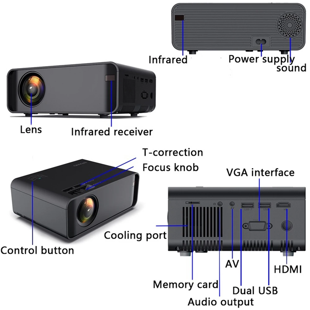  New Design W80 Smart LCD Projector Multimedia Media Player & LED Screen Support 4K HDMI/AV/USB/TF/V - 4000235210718