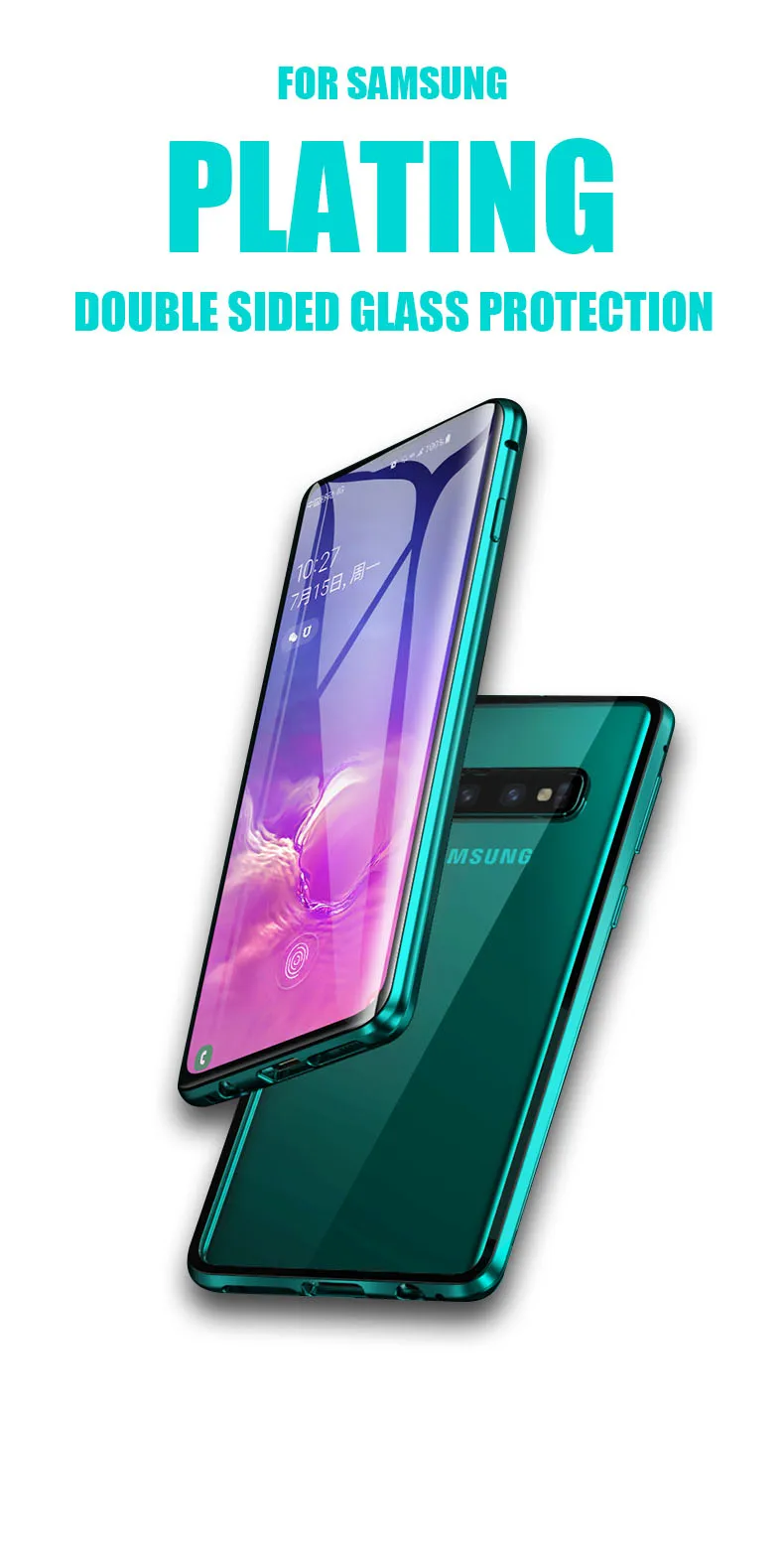 360 магнитный металлический чехол с полной защитой для samsung Galaxy A50 A7 S10 E S8 S9 Plus Note 10 9 8 двусторонний чехол из закаленного стекла