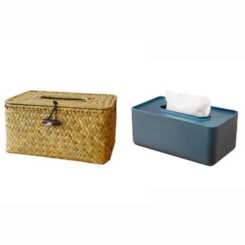 

4 Pcs Tissue Box Tissue Case Holder Home Table Decor Organizer Household Supplies, 1Pcs Rattan & 3 Pcs Plastic