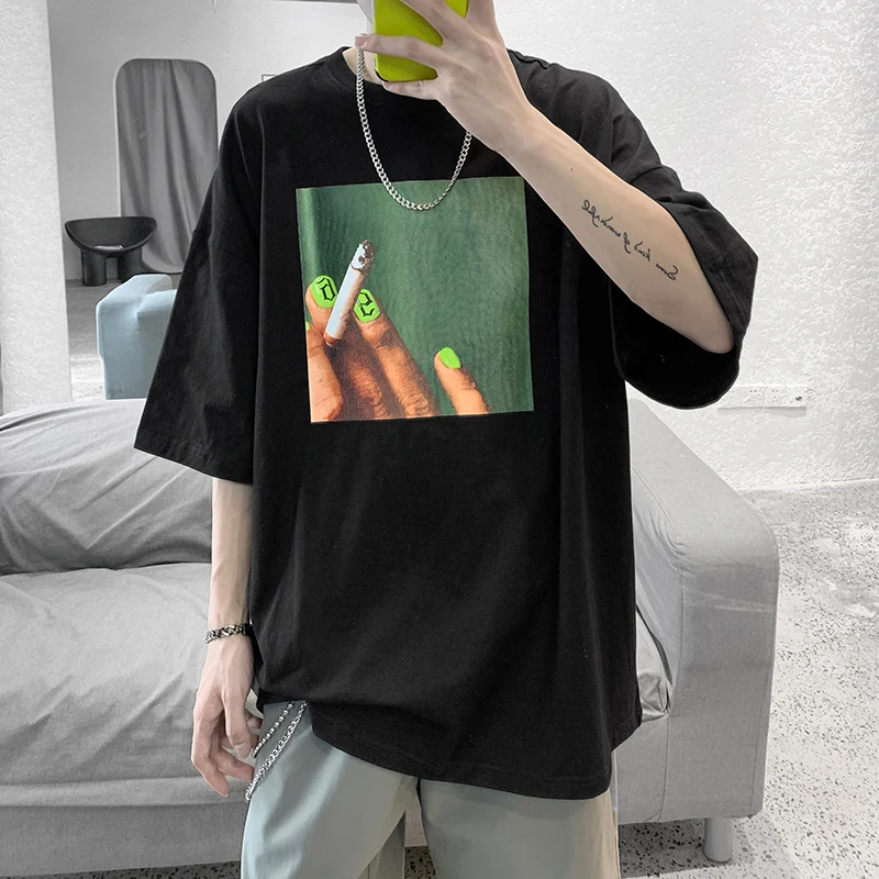 

Graphic T Shirts for Mens Summer Harajuku Clothing Oversized Printed Tees Short Homme Cotton Streetwear Hip Hop T Shirt for Men