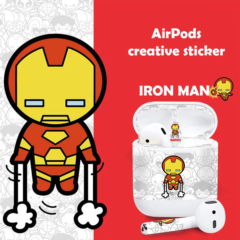 For airpods 2 Marvel Железный человек чехол наклейка s для Airpods стикер защита от пыли кожи протектор милый человек-паук Капитан магнитная кожа для Airpod Stiker - Цвет: For airpods 2