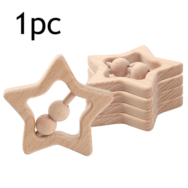 Baby Molar Toys Cartoon Star Shape Baby Teething Toys Food Grade Wooden Boy And Girl Gift Rattle For Children Kids Let's Make 2