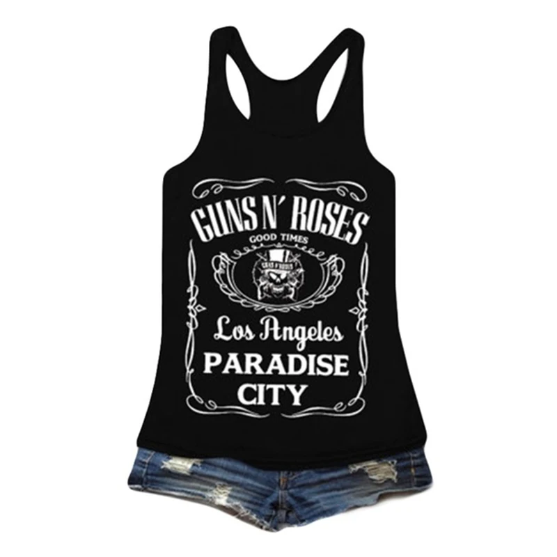 GUNS N' ROSES женский топ на бретелях в стиле рок летняя рубашка без рукавов повседневный жилет с открытыми плечами Фитнес Топ Одежда Прямая поставка - Цвет: Черный