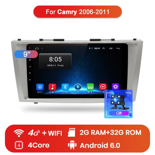 Junsun 2G+ 32G Android 8,1 для Toyota Camry 40 50 2007 2008 Авто 2 din автомагнитола стерео плеер Bluetooth gps навигация 2din dvd - Цвет: 4G (2GB 32GB)