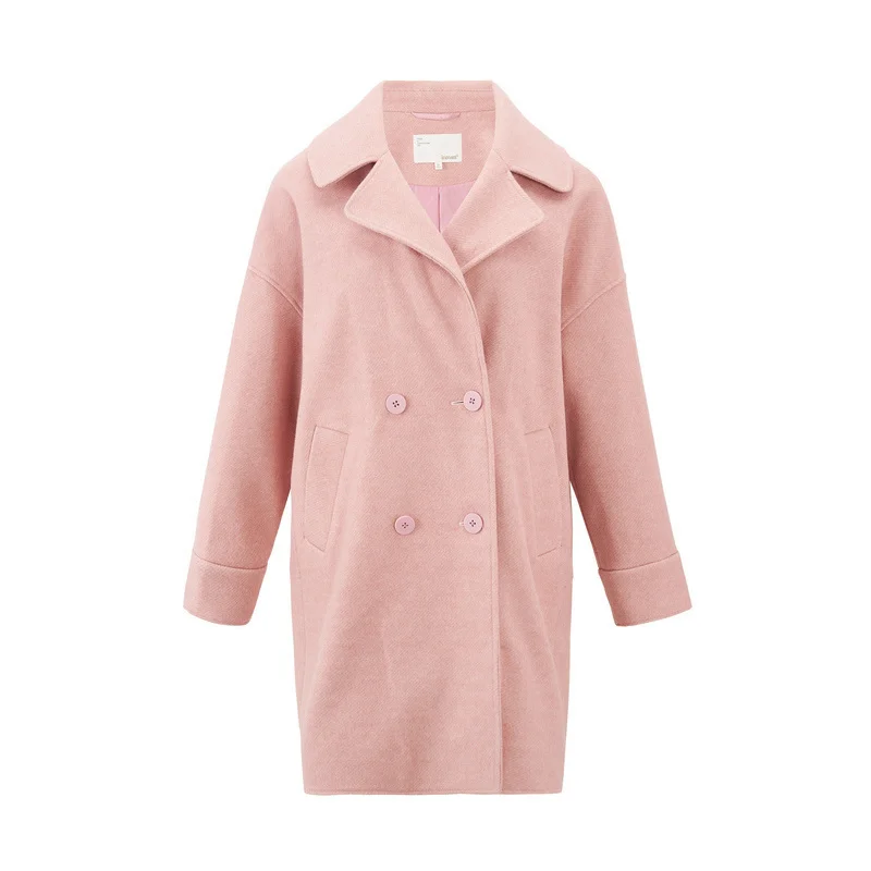 INMAN Winter Solid Big Turn Down Collar Dubble Button Drop shoulder Sleeve Warm Women Long Woolen Coat
