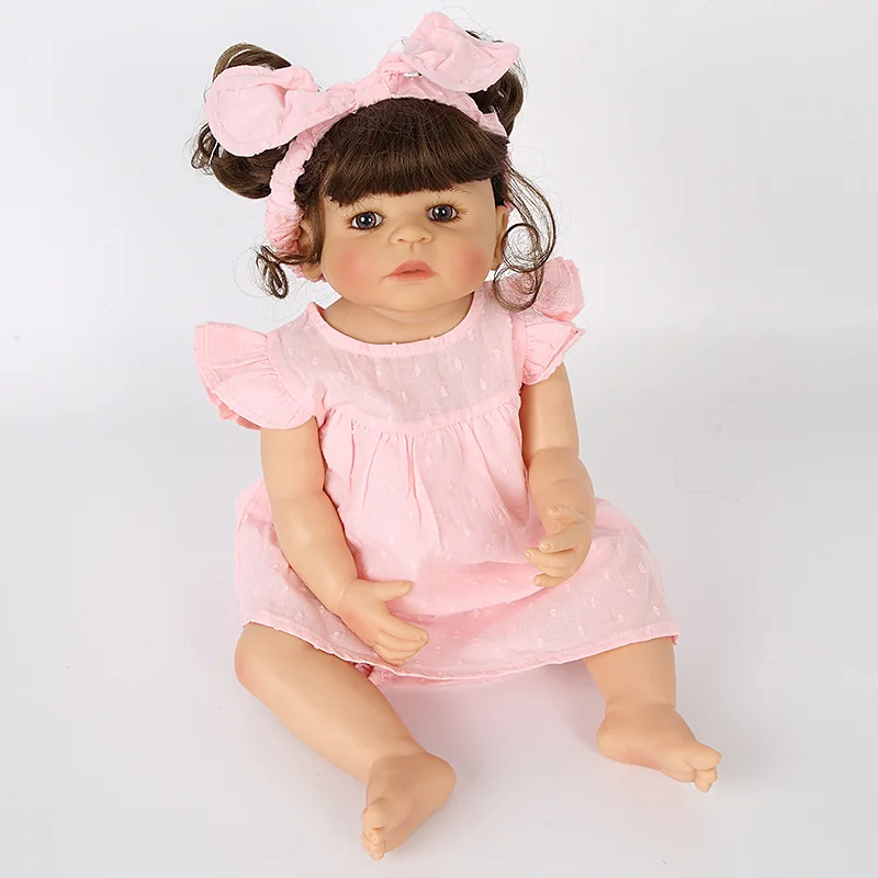 55 см Reborn Baby Doll игрушка винил большой бант розовый ткань тела Мода короткие объемные волосы Реалистичная кукла Дети ролевые игры