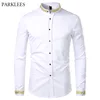 Gold Embroidery White Shirt Men Brand New Stand Collar Mens Dress Shirts Casual Slim Long Sleeve Chemise Homme Camisa Masculina ► Photo 1/6