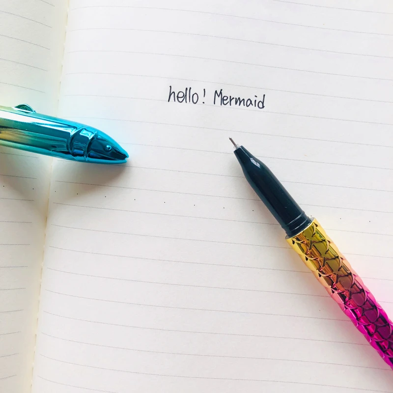 1PC Gradient Metal Plating Mermaid Gel Pen Rollerball Pen Stationery 0.5mm Black Ink