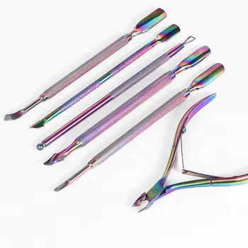 

2021 Stainless Steel Manicure Set Colorful Tweezers Nail Tools Sets New Pusher for Manicure Fashion Nail Art Kit