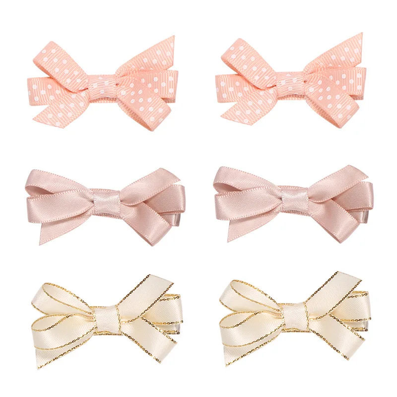 6PCS A Высокое качество Классическая 6 шт./лот Красочные заколки для маленьких девочек банты из бутика Ленточные Заколки головные уборы для детей - Цвет: 6PCS A