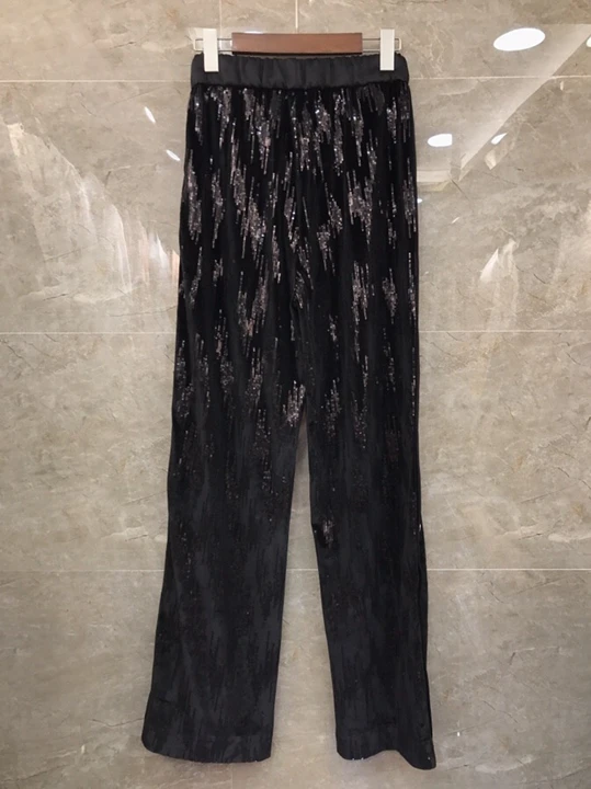 Ранняя осень новая женская одежда шнур, кружево, талия, блестки, блестки, брюки, повседневные штаны, 923