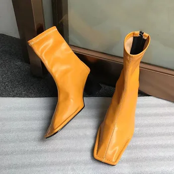 

Sexy Pantent Leather Women Ankle Boots Fashion Square Toe Chunky High Heels Short Boots Spring Winter Women Short Boots 2020