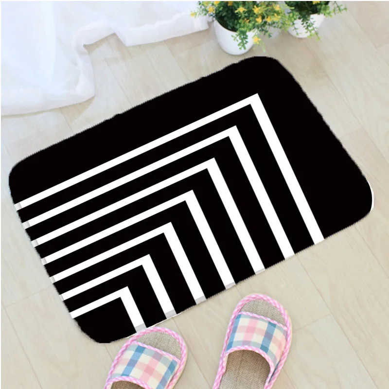 

Black and White Strip Doormat Flannel Geometric Printing Non-slip Floor Mat Home Decor Door Mat vloermat Badmat Tapis de bain