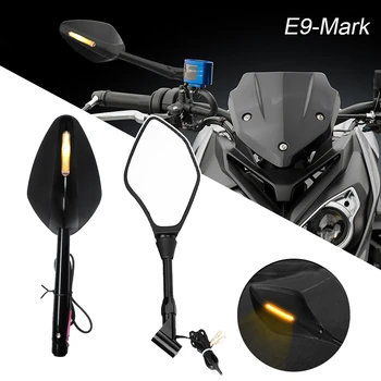 

E-mark Motorcycle Mirror With LED Signal Light Universal Rear View Mirrors for BMW R1200GS for Kawasaki for Yamaha for Honda