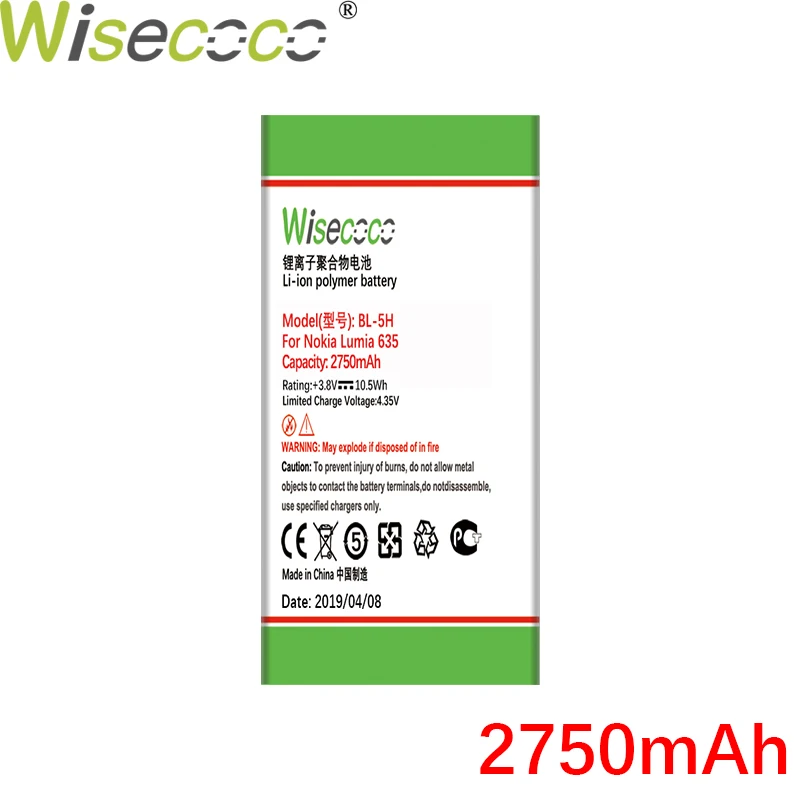 WISECOCO 2750 мАч BL-5H батарея для Nokia Lumia 630 636 638 635 мобильный телефон новейшее производство батарея+ номер отслеживания