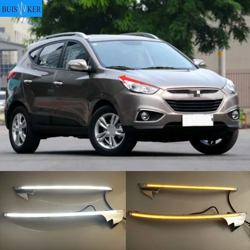 

1 Pair LED Daytime Running Light Yellow Turn Signal Relay Car Headlight Eyebrow For Hyundai IX35 2010 2011 2012 2013