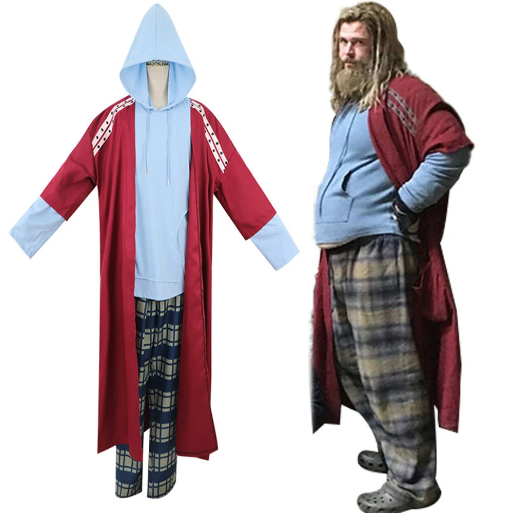 

The Avengers 4 Endgame Cosplay Costume Thor Fat Cosplay Costume Complete Suit for Adult Man Halloween Carnival Costumes wig