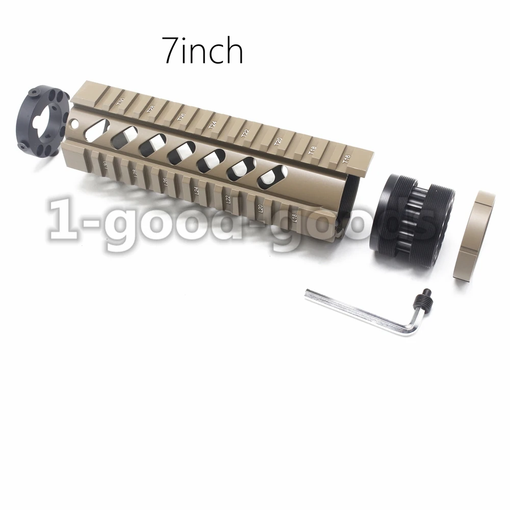 " 10" 1" Передняя крышка бесплатно поплавок Quad Пикатинни Handguard устанавливается на стандартный Карабин Длина AR15 M16 винтовки Tan - Цвет: 7in  with end cap