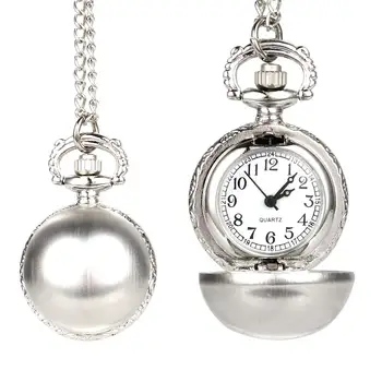 

Retro Silver Color Round Ball Quartz Fob Pocket Watch with Sweater Necklace Chain Gifts PR Sale