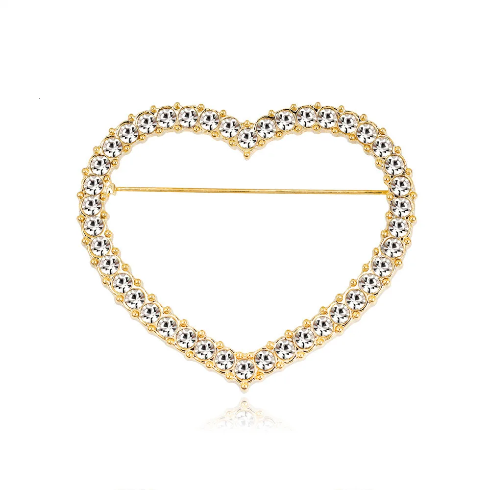 1PCS Austria Crystal Gold Silver Heart Brooch wholesale Needle Full Dress Clothing Accessories Free Delivery