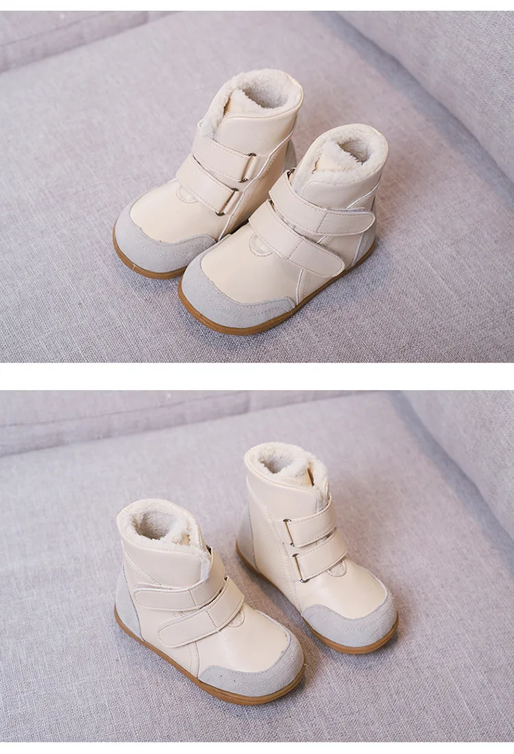 Winter Plush Children Girls Boy Ankle Snow Boots For Girls Kids Real Leather Waterproof boot shoes Boy Rubber Boots size 22-33