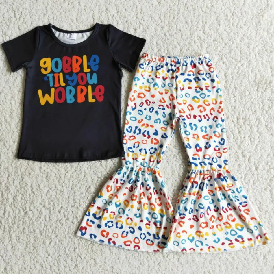 

Baby girls clothes peace love bleached design tee shirt bell bottom pants boutique Halloween outfits ready to ship clothing sets