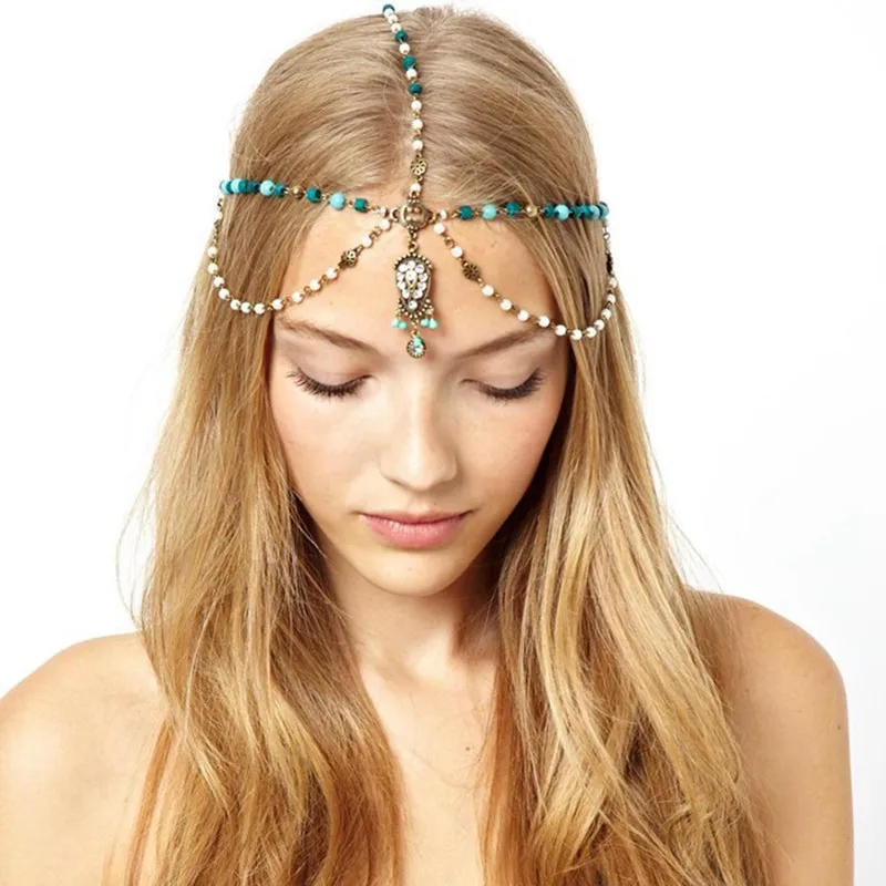 

Bohemian pearl fringed with rhinestone hair accessories