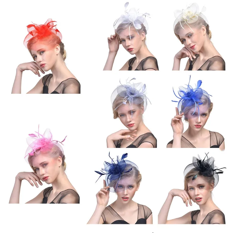 Beauty Emily Women Fascinator Bridal Mesh Flower Hair Clip Many Colors Available Feather Hat for Wedding Party