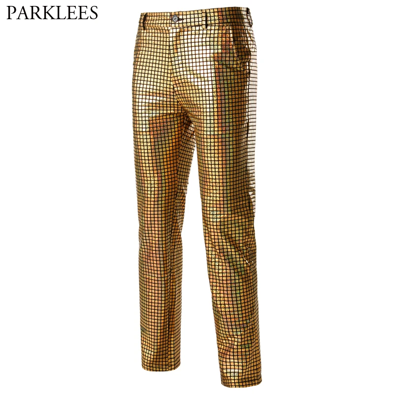 gold plaid pants