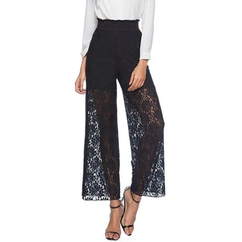 

High Waist Loose Sexy Lace Pants Women Fashion Hollow Out Lace Crochet Long Women Trousers Black Beach Casual Women Pant